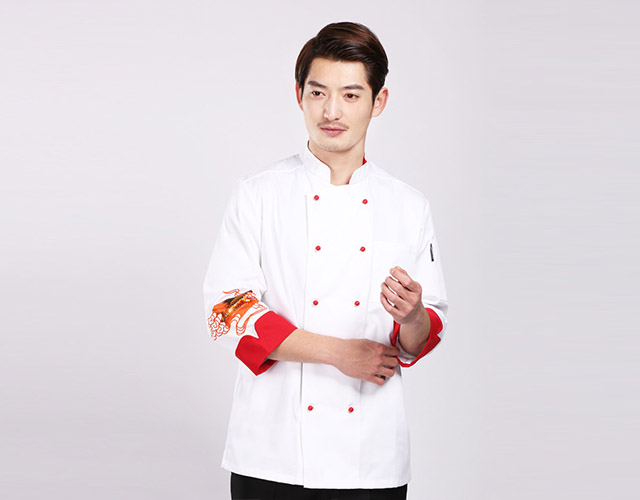 红白印花厨师服